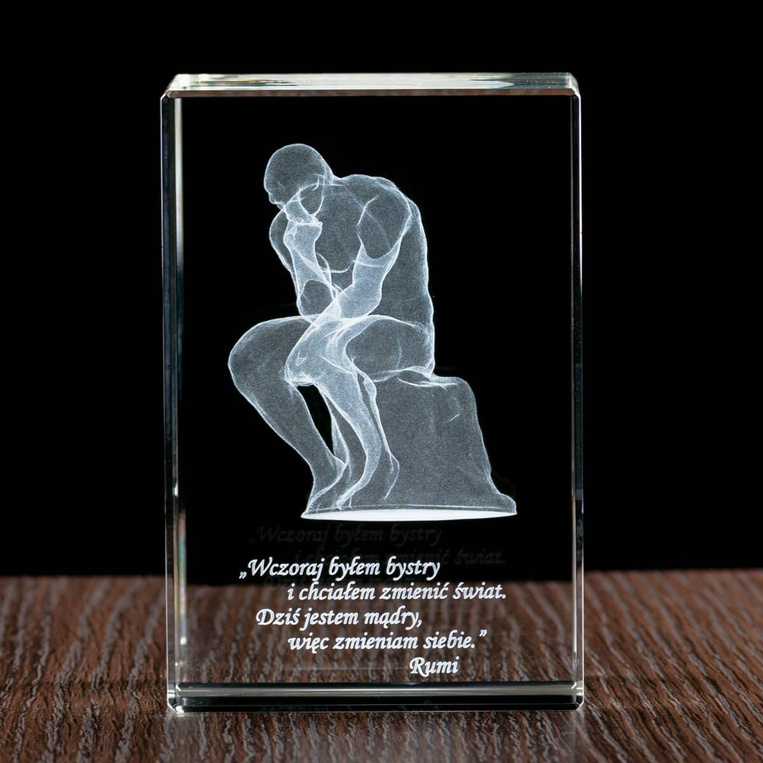 Grawerowana postać Myśliciela 3D - kryształowa statuetka DLA PRAWNIKA