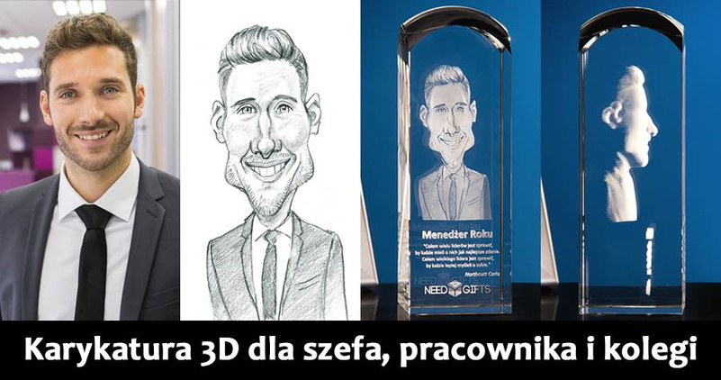 Karykatura 3D w szkle ~ statuetka grawerowana